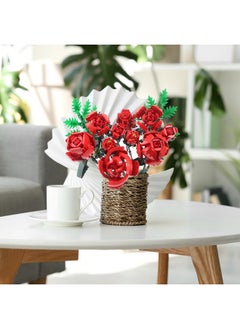 Sienon Rose Flower Building Set-10Pcs Rose Flowers & 2Pcs Leaves Botanical Collection, Artificial Flowers For Home Décor, Roses Bouquet Building Kit For Valentine’S Day Christmas Birthday Anniversary  - Image 2