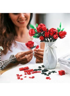 Sienon Rose Flower Building Set-10Pcs Rose Flowers & 2Pcs Leaves Botanical Collection, Artificial Flowers For Home Décor, Roses Bouquet Building Kit For Valentine’S Day Christmas Birthday Anniversary  - Image 4