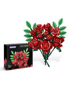 Sienon Rose Flower Building Set-10Pcs Rose Flowers & 2Pcs Leaves Botanical Collection, Artificial Flowers For Home Décor, Roses Bouquet Building Kit For Valentine’S Day Christmas Birthday Anniversary  - Image 1