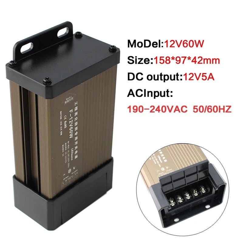 مصدر طاقة قابل للتحويل بجهود 5.5 و12 و24 فولت، تيار متردد (AC)، جهود خرج 5V و12V و24V، قدرات تتراوح بين 5A و8A و12.5A و16A و20A و25A و33A و40A و41.7A و60A و70A، مقاوم للماء (5V و40A و200W). - Image 4