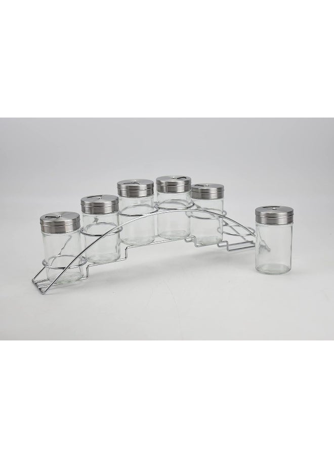 Orchid 6 Pieces Glass Spice Jar Set With Metal Rack  - Image 2