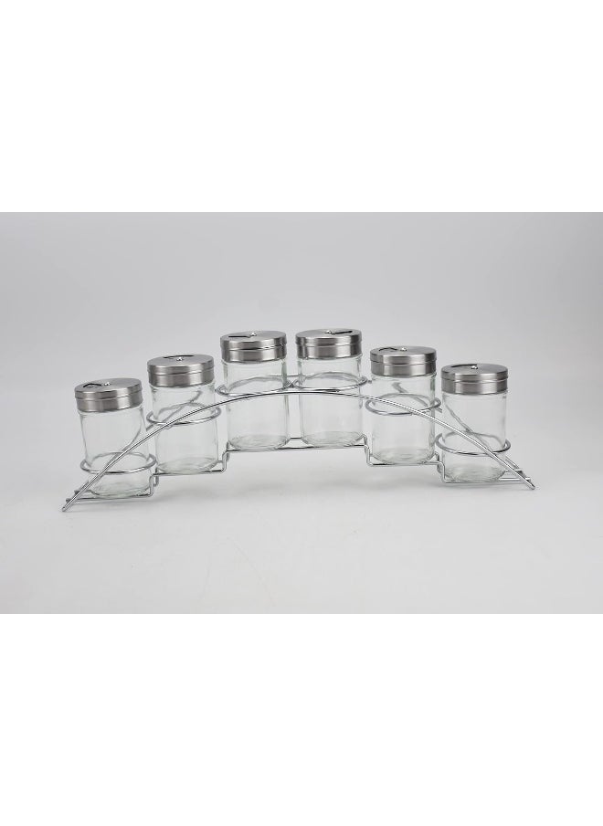 Orchid 6 Pieces Glass Spice Jar Set With Metal Rack  - Image 4