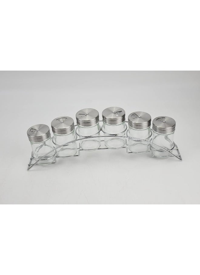 Orchid 6 Pieces Glass Spice Jar Set With Metal Rack  - Image 5