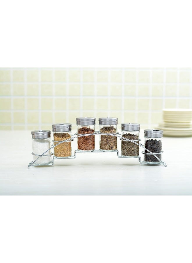 Orchid 6 Pieces Glass Spice Jar Set With Metal Rack  - Image 1