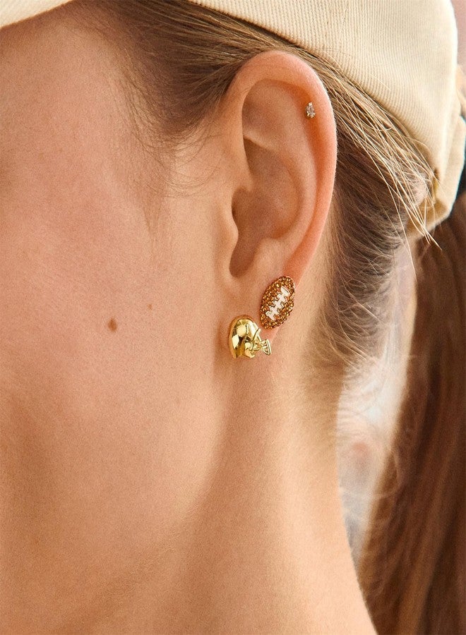 RLHRNDE 2 Pairs Classic Baseball Basketball Football Sports Stud Earrings Set for Sport Lover Elegant Cubic Zirconia Earrings Summer Sea Wave Beach Jewelry Mother's Day Gifts (American Football) - Image 2