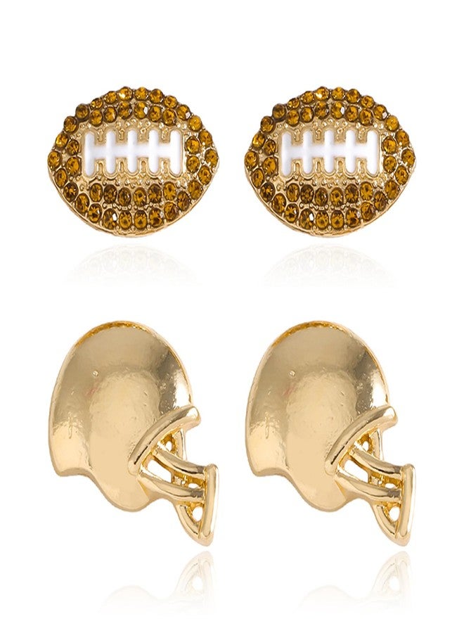 RLHRNDE 2 Pairs Classic Baseball Basketball Football Sports Stud Earrings Set for Sport Lover Elegant Cubic Zirconia Earrings Summer Sea Wave Beach Jewelry Mother's Day Gifts (American Football) - Image 1