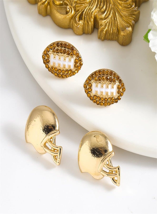 RLHRNDE 2 Pairs Classic Baseball Basketball Football Sports Stud Earrings Set for Sport Lover Elegant Cubic Zirconia Earrings Summer Sea Wave Beach Jewelry Mother's Day Gifts (American Football) - Image 5