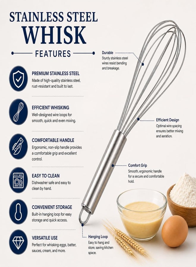 BAKERS PARDISE Bakers Paradise Whisker for Kitchen Stainless Steel Hand Blender for Egg Beating, Cake Making, Whisking, Mixing Batter, Coffee & Lassi | Mixer Hand Blender for Multiple Purpose-(8 Inch) - Image 4