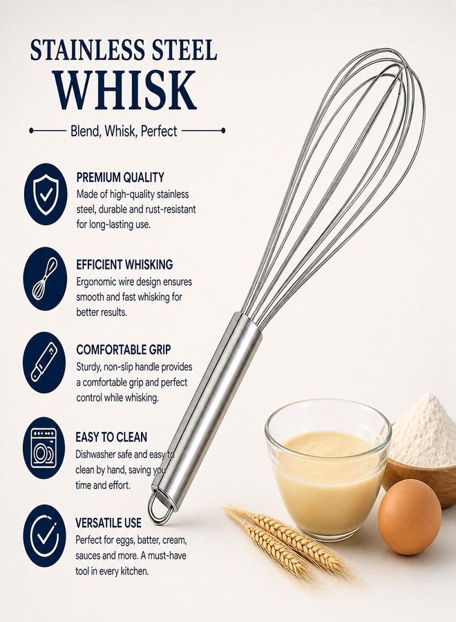 BAKERS PARDISE Bakers Paradise Whisker for Kitchen Stainless Steel Hand Blender for Egg Beating, Cake Making, Whisking, Mixing Batter, Coffee & Lassi | Mixer Hand Blender for Multiple Purpose-(8 Inch) - Image 2