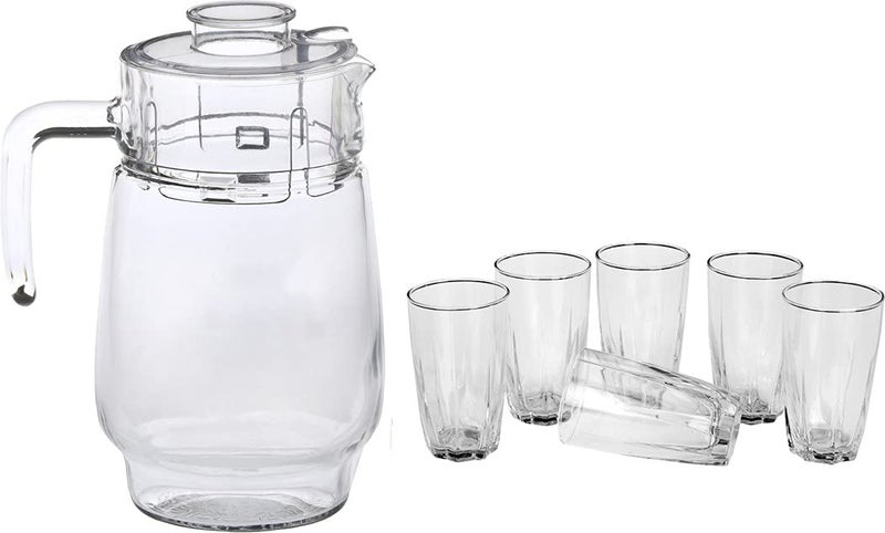 AFAST Afast Designer Jug Set of 1 with Stylish Glasses for Serving Water Juice Cold Drinks and Other Drinking Bavrage Glass 250 Ml Jug 1800 Ml Color Transparent Clear - Image 1