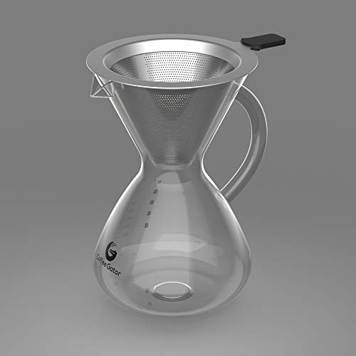 Coffee Gator Pour Over Coffee Maker - 27oz High Heat Borosilicate Glass with Reusable Stainless Steel Filter, Drip Coffee Brewer Dripper Set Carafe, 800ml Clear - Image 4