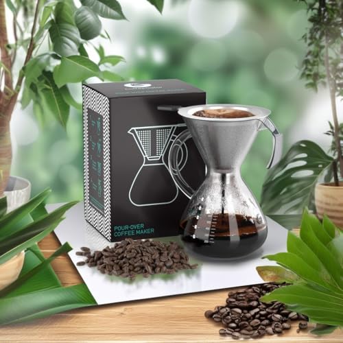 Coffee Gator Pour Over Coffee Maker - 27oz High Heat Borosilicate Glass with Reusable Stainless Steel Filter, Drip Coffee Brewer Dripper Set Carafe, 800ml Clear - Image 5