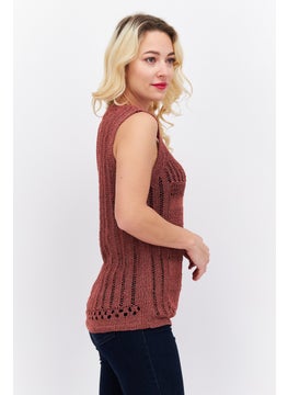 ESPRIT Women Round Neck Sleeveless Knitted Top, Maroon  - Image 4