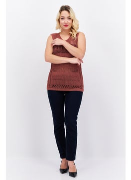 ESPRIT Women Round Neck Sleeveless Knitted Top, Maroon  - Image 3