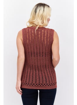 ESPRIT Women Round Neck Sleeveless Knitted Top, Maroon  - Image 2