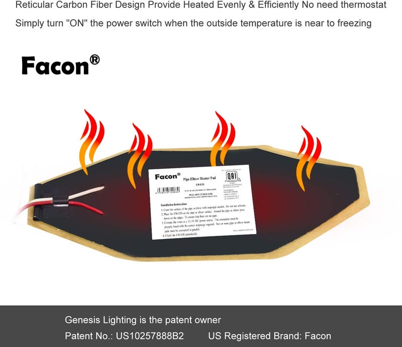 FACON 3" x 8" RV Elbow Pipe Heater Pad, Work for 1-1/2" Elbow Pipe, 3Packs 12V Tank Heater Pad, for RV, Camper, Travel Trailer and Motorhome, DC 12Volts-13.5Volts - Image 2