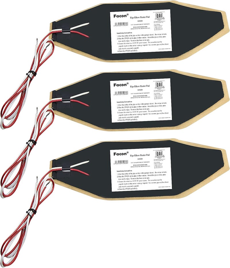 FACON 3" x 8" RV Elbow Pipe Heater Pad, Work for 1-1/2" Elbow Pipe, 3Packs 12V Tank Heater Pad, for RV, Camper, Travel Trailer and Motorhome, DC 12Volts-13.5Volts - Image 1