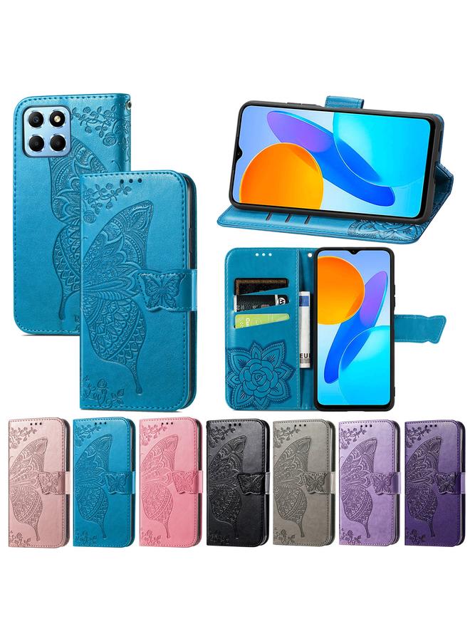 اس-توب جراب هاتف Honor X8 5G من الجلد المنقوش بنقشة زهور الحب على شكل فراشة - Image 5