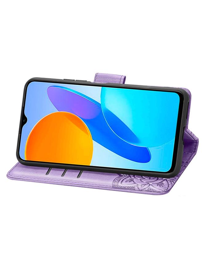 اس-توب جراب هاتف Honor X8 5G من الجلد المنقوش بنقشة زهور الحب على شكل فراشة - Image 4