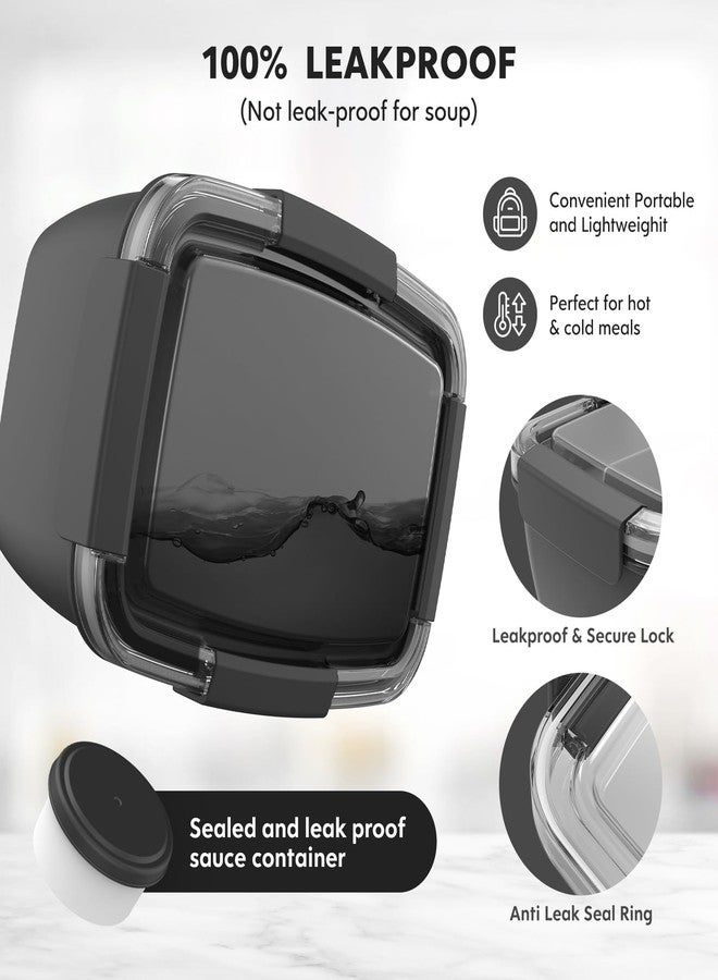 Cherrysea 2Pack Salad Lunch Container, 68oz Salad Bowls with 4 Compartments Tray,Leak Proof Lunch Box with Fork for Men,Women BPA-Free Snack Container with Sauce Container for Dressings - Black - Image 5