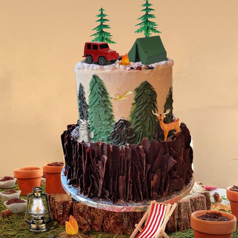 Vidotim 16Pcs Camping Cake Toppers for Camping Fans' Birthday Supplies, Camp Cake Decorations for Boys, Fireside Camp Forest Cake Decors for Camping Forest Theme Party - Image 4
