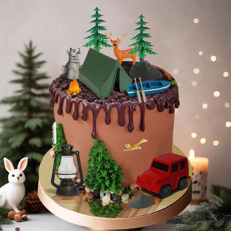 Vidotim 16Pcs Camping Cake Toppers for Camping Fans' Birthday Supplies, Camp Cake Decorations for Boys, Fireside Camp Forest Cake Decors for Camping Forest Theme Party - Image 3