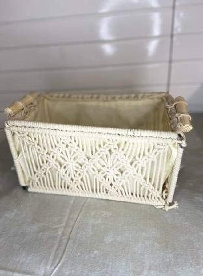 Cottoncube Cotton Handmade Woven Boho Decor Countertop Cabinet Organizer Macrame Storage Baskets for Bedroom, Kitchen, Room Decorations (Beige, Small) - Image 1