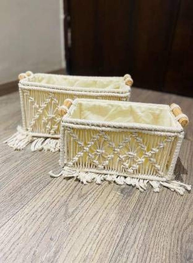 Cottoncube Cotton Handmade Woven Boho Decor Countertop Cabinet Organizer Macrame Storage Baskets for Bedroom, Kitchen, Room Decorations (Beige, Small) - Image 2