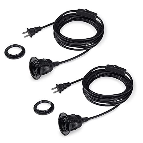 HESSION 2-Pack 15 Feet Plug in Pendant Light, Black Extension Hanging Lantern Cord Cable with in-Line On/Off Switch, E26 E27 Socket - Image 1