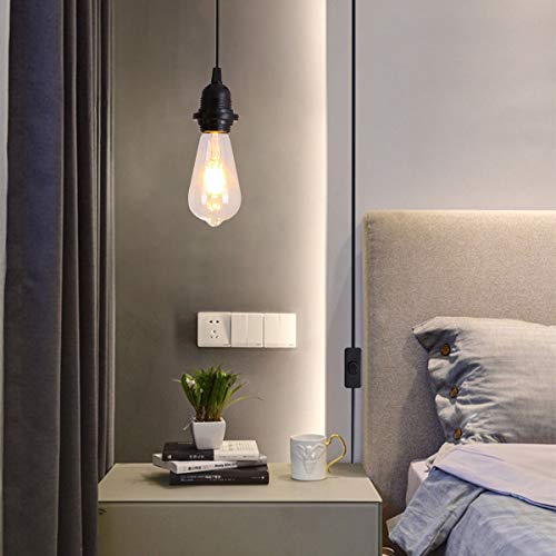 HESSION 2-Pack 15 Feet Plug in Pendant Light, Black Extension Hanging Lantern Cord Cable with in-Line On/Off Switch, E26 E27 Socket - Image 4