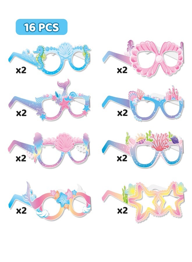 16 قطعة من النظارات الزخرفية الورقية للحفلات، والنظارات الورقية الممتعة، والدعائم التنكرية تحت عنوان المحيط، ومناسبة لحفلات الأطفال الممتعة تحت عنوان الصيف، ولوازم الحفلات المحيطية، وزخارف الحفلات تحت عنوان المحيط - Image 1