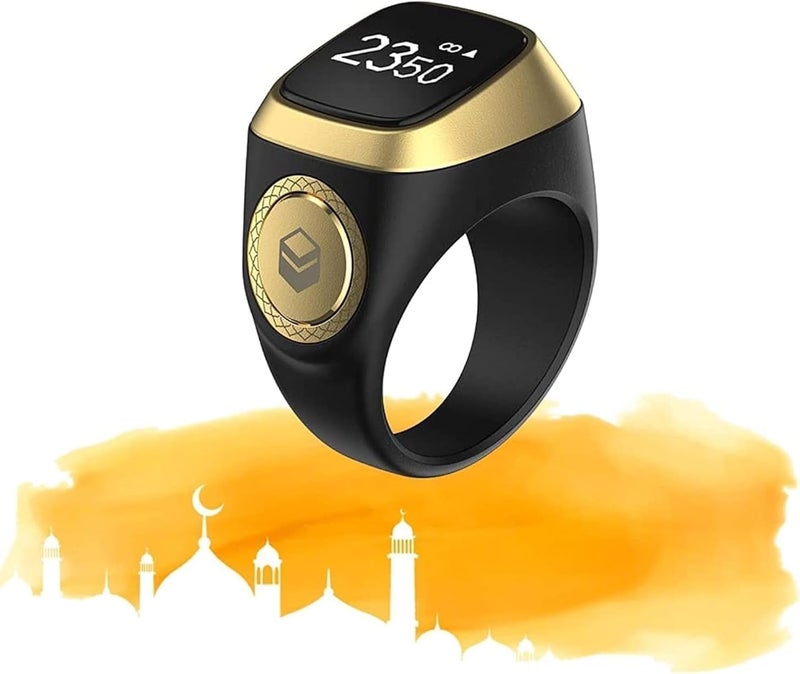 Smart Tasbih Zikr Ring, Muslim Prayer, Prayer Timing Reminder, Oled Display, Tasbih Counter, Smart Ring, Wearable Technology, Waterproof Space Grey 20Mm, Zikr1 Plus USB Cable (Black) - Image 3