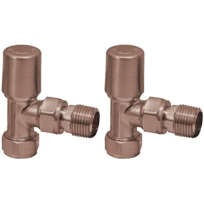BRUSHED BRONZE STRAIGHT ANGLED STANDARD ROUNDED RADIATOR TOWEL RAIL VALVES CENTRAL HEATING (PAIR) 1/2" BSP - Image 1