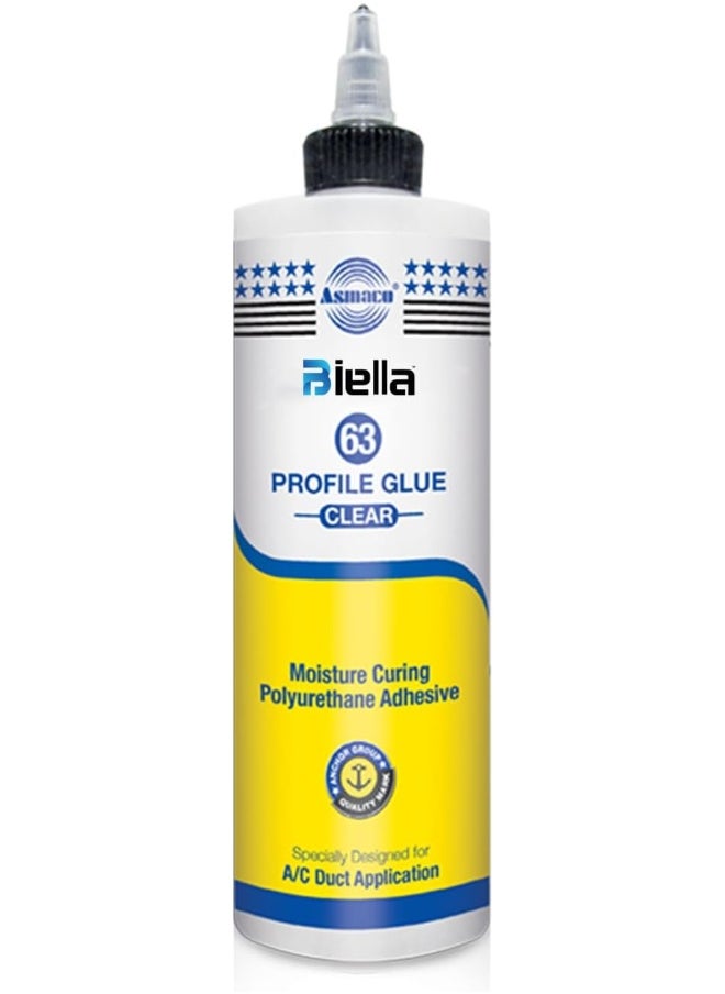 Biella Biella Asmaco Moisture Curing Polyurethane Adhesive Profile Glue 63 for A/C Duct Application - Clear - 500 Ml  - Image 1
