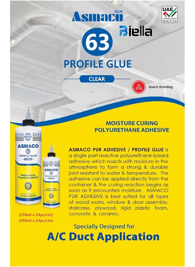 Biella Biella Asmaco Moisture Curing Polyurethane Adhesive Profile Glue 63 for A/C Duct Application - Clear - 500 Ml  - Image 3