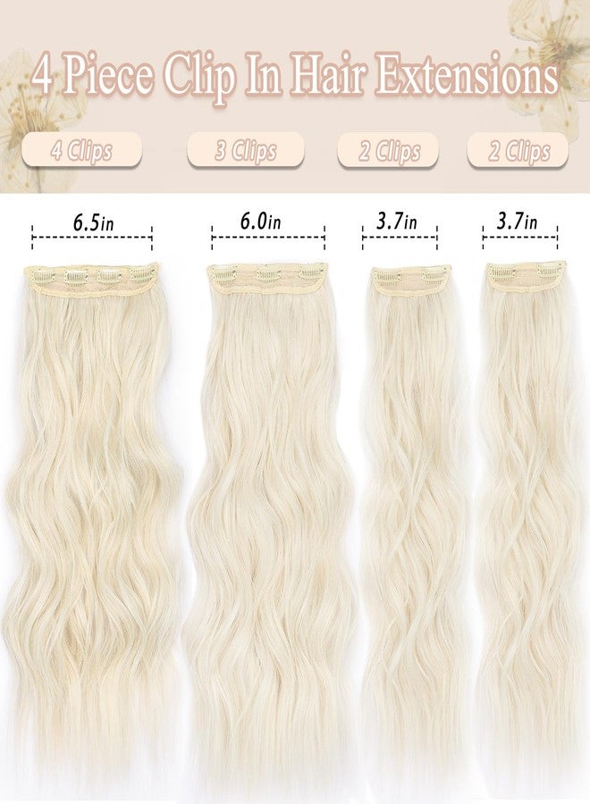 MAYSA Blonde Hair Extensions Clip ins 22 Inch Curly hair extensions 4PCS Synthetic Thick Long Wavy Clip in Hair Extension for Women # Platinum Blonde Mix Highlights - Image 2