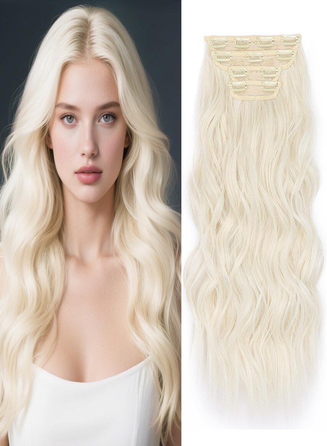 MAYSA Blonde Hair Extensions Clip ins 22 Inch Curly hair extensions 4PCS Synthetic Thick Long Wavy Clip in Hair Extension for Women # Platinum Blonde Mix Highlights - Image 1