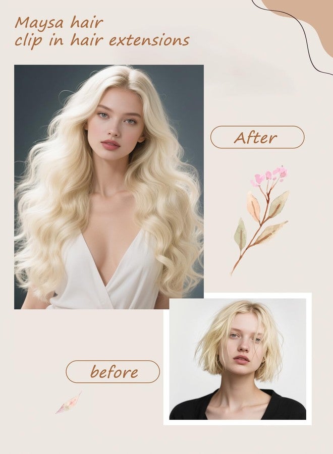 MAYSA Blonde Hair Extensions Clip ins 22 Inch Curly hair extensions 4PCS Synthetic Thick Long Wavy Clip in Hair Extension for Women # Platinum Blonde Mix Highlights - Image 5