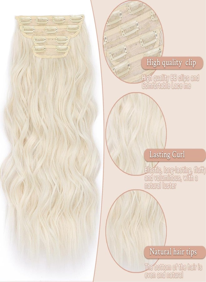 MAYSA Blonde Hair Extensions Clip ins 22 Inch Curly hair extensions 4PCS Synthetic Thick Long Wavy Clip in Hair Extension for Women # Platinum Blonde Mix Highlights - Image 3