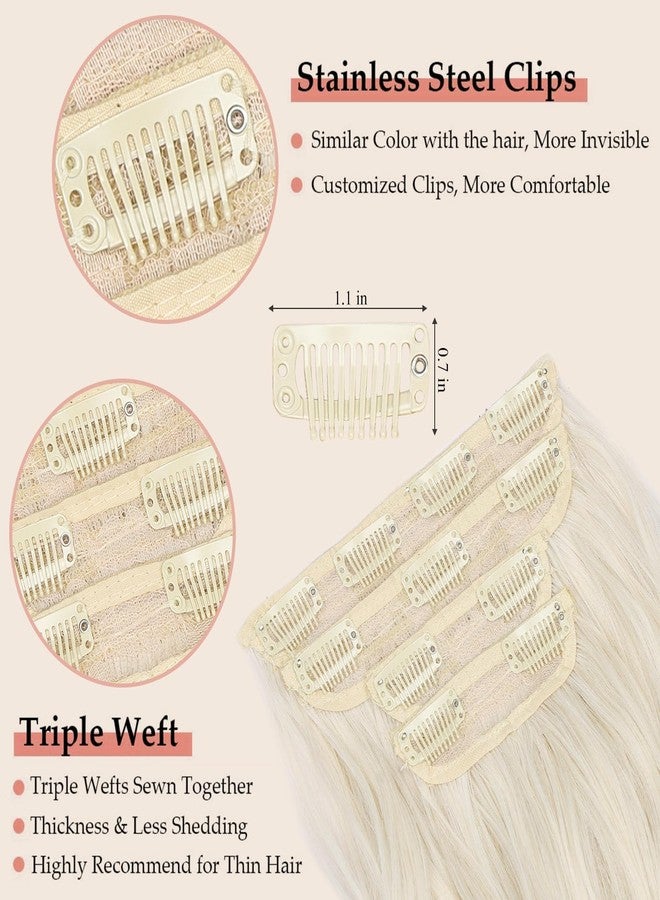 MAYSA Blonde Hair Extensions Clip ins 22 Inch Curly hair extensions 4PCS Synthetic Thick Long Wavy Clip in Hair Extension for Women # Platinum Blonde Mix Highlights - Image 4