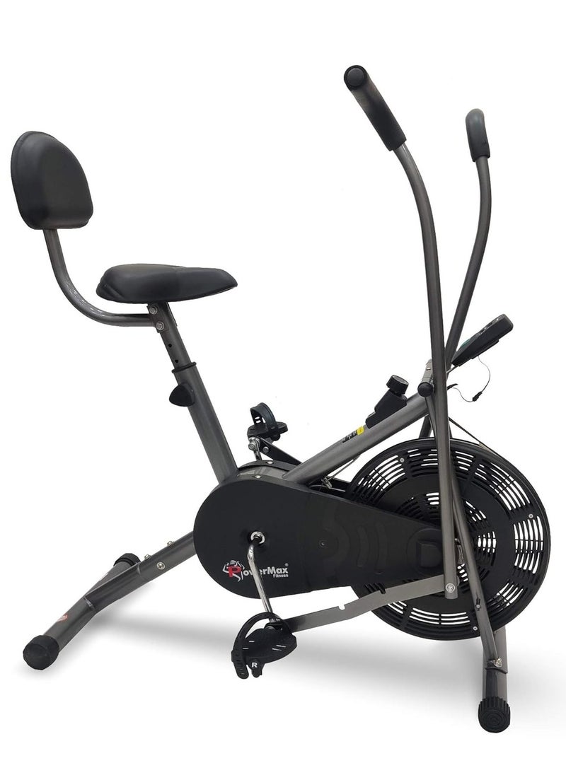 PowerMax Fitness - Fitness® Bu-201 Dual Action Air Bike/Exercise Bike For Home |Gym Cycle For Workout With Adjustable Cushioned Seat | Non-Slip Pedals | Fixed Handles Black Gym Bike - Image 1