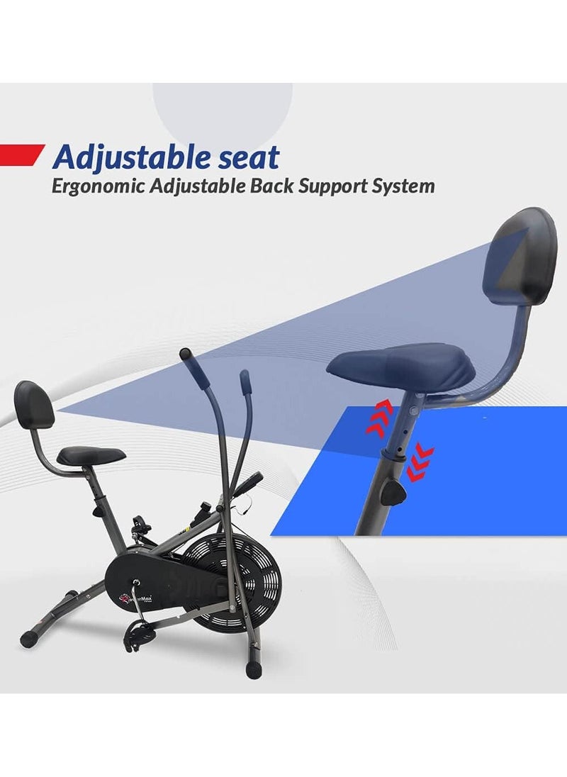 PowerMax Fitness - Fitness® Bu-201 Dual Action Air Bike/Exercise Bike For Home |Gym Cycle For Workout With Adjustable Cushioned Seat | Non-Slip Pedals | Fixed Handles Black Gym Bike - Image 1