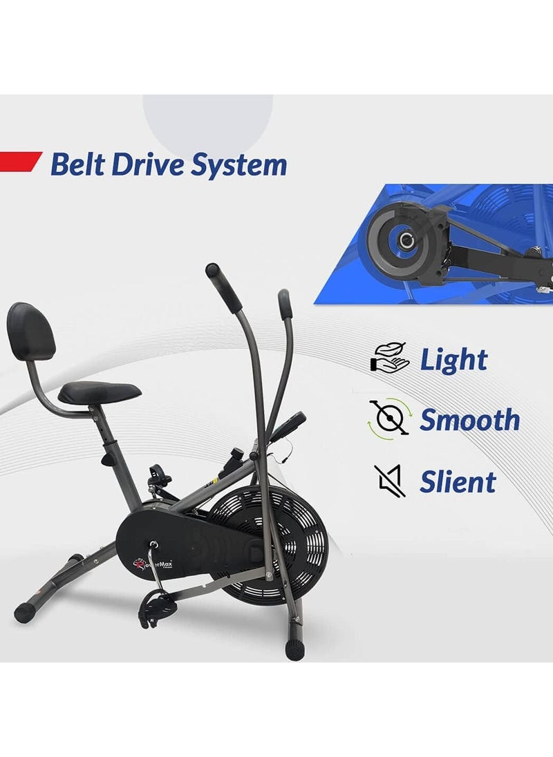 PowerMax Fitness - Fitness® Bu-201 Dual Action Air Bike/Exercise Bike For Home |Gym Cycle For Workout With Adjustable Cushioned Seat | Non-Slip Pedals | Fixed Handles Black Gym Bike - Image 1