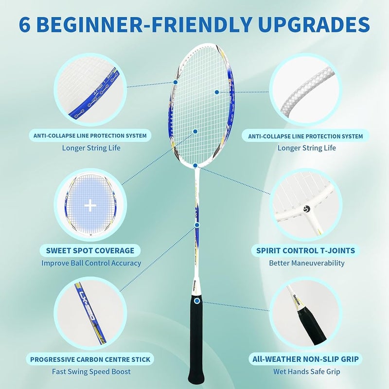 Senston Badminton Rackets Set For 2 Players, Graphite Badminton Racquets - Image 5