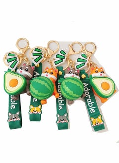 Excefore 4 PCSWatermelon Avocado Cartoon Corgi Dog Keychains, Shiba Inu Keyrings, Bag Decoration, Door Key Ornaments, Fashion Jewelry(Avocado&Watermelon,Multicolor)  - Image 1