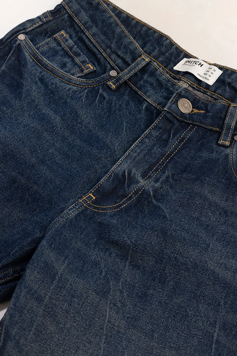 SNITCH Deep Midnight Navy Blue Solid Relaxed Casual Jeans