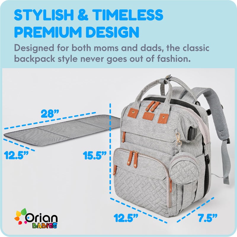 Orian Diaper Bag Backpack, Diaper Bag with Baby Changing Station, Large Travel Diaper Bag, Mosquito Net, USB Charging Port, Waterproof Unisex Baby Bag - 3 bonus gifts - Image 2