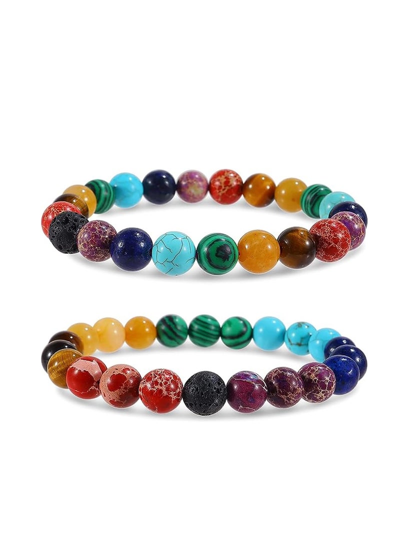 SYOSI Natural Stone Bracelet, Healing Power Gemstone Crystal Beads, Friendship Bracelets,  Stretch Bracelets Jewelry for Women, Braided Stone Bracelet, Emperor Volcanic Stone Beaded 2PCS - Image 1