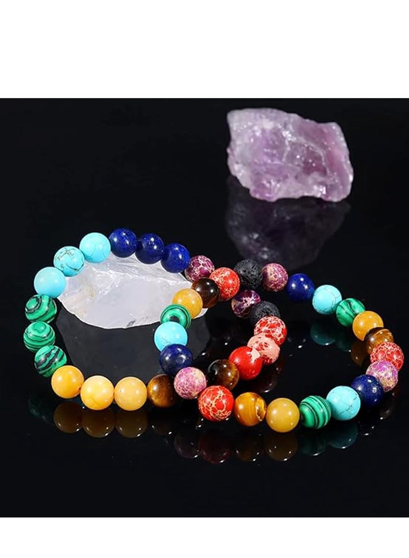SYOSI Natural Stone Bracelet, Healing Power Gemstone Crystal Beads, Friendship Bracelets,  Stretch Bracelets Jewelry for Women, Braided Stone Bracelet, Emperor Volcanic Stone Beaded 2PCS - Image 3