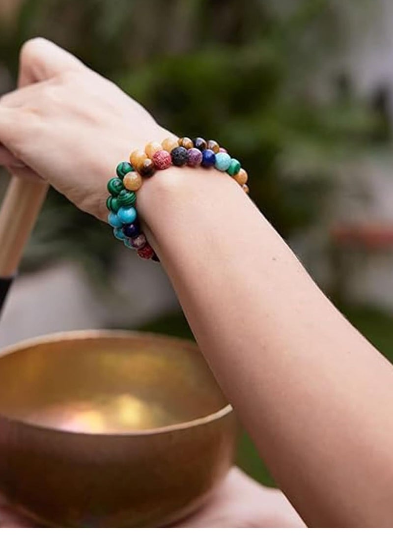 SYOSI Natural Stone Bracelet, Healing Power Gemstone Crystal Beads, Friendship Bracelets,  Stretch Bracelets Jewelry for Women, Braided Stone Bracelet, Emperor Volcanic Stone Beaded 2PCS - Image 2